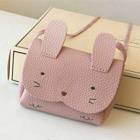 Rabbit Purses Bag Baby Kids Girls PU Leather Shoulder Bag (Color: pink)