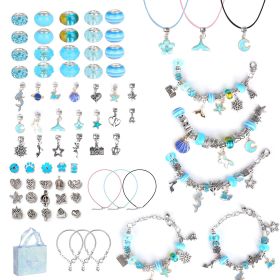 66Pcs Charm Bracelet Making Kit Kids' Jewelry Necklace Making Kits Colorful DIY Charm Beads Pendant (Color: blue)