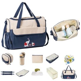 11Pcs Baby Nappy Diaper Bags Set for Mom Dad Mummy Shoulder Bags Multifunctional Diaper Handbags with Food Bag Bottle Bag Diaper Pad Burp Cloth 2 Hook (Color: NavyBlue)