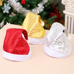 Christmas Shining Sequin Hats for Adults and Kids Christmas Santa Hat Cap for New Year Festival Holiday Party Decoration Gifts (Color: Red)