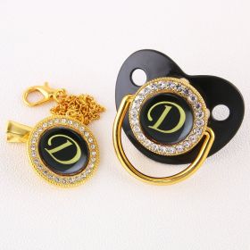 Black Bling Baby Pacifier And Clip Alphabet Letter Nipple (Letter: D)