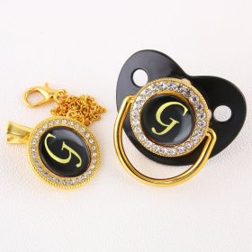 Black Bling Baby Pacifier And Clip Alphabet Letter Nipple (Letter: G)