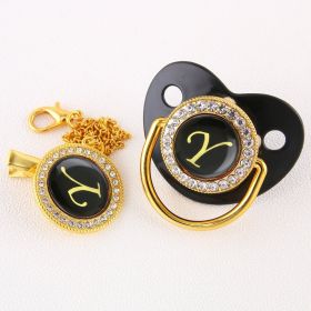 Black Bling Baby Pacifier And Clip Alphabet Letter Nipple (Letter: Y)