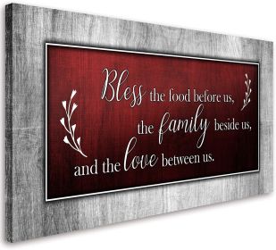 Motivational Quotes Canvas Wall Art Decor Blue and Grey Canvas Prints "Bless This Food Quote" Wall Pictures Framed Artwork for Home Living Room Dining (Size: 20inchx40inch, Color: Red)