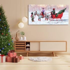 Framed Canvas Wall Art Decor Painting For Chrismas, Kids Riding White Horse Sledge Chrismas Gift Painting For Chrismas Gift (Color: as Pic)