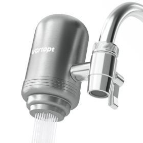 Vortopt Stainless Steel Faucet Water Filter for Sink - 500 Gallons Water Purifier for Faucet - Mount Tap Water Filtration System for Kitchen,Tub (Color: Silver)