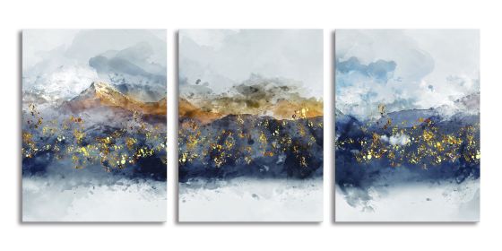 Abstract Wall Art for Living Room Navy Blue and Gold Mountain Abstract Watercolor Pictures for Bedroom Bathroom Wall Decor 3 Piece (Size: 12x16inchx3pcs)