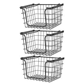 Oceanstar Stackable Metal Wire Storage Basket Set for Pantry, Countertop, Kitchen or Bathroom ï¿½ï¿½ï¿½ Black, Set of 3 (BSL1828: BSL1828)