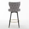 29&quot; Modern Leathaire Fabric bar chairs; 180&deg; Swivel Bar Stool Chair for Kitchen; Tufted Gold Nailhead Trim Gold Decoration Bar Stools with Me