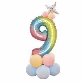 1 SET Rainbow Aluminium Foil Number Balloons 0-9 Birthday Party Anniversary Party Decor Globo Kids figure Air Ball Supplies (Number: 9)