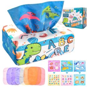 Montessori Toys For Baby Newborn Toddler Pulling Sensory Toys For Babies Reusable Washable Magic Tissue Box (Style: Dinosaur)