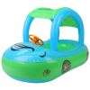 Baby Inflatable Pool Float Car Shaped Toddler Swimming Float Boat Pool Toy Infant Swim Ring Pool with Sun Protection Canopy for 1-3 Year-Old Kids Infa