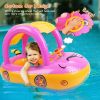 Baby Inflatable Pool Float Car Shaped Toddler Swimming Float Boat Pool Toy Infant Swim Ring Pool with Sun Protection Canopy for 1-3 Year-Old Kids Infa