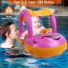 Baby Inflatable Pool Float Car Shaped Toddler Swimming Float Boat Pool Toy Infant Swim Ring Pool with Sun Protection Canopy for 1-3 Year-Old Kids Infa