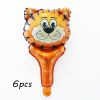 6pcs Handheld Animal Head Foil Balloons Tiger Lion Inflatable Air Balloon Jungle Party Decoration Kid Toys Birthday Party Decor